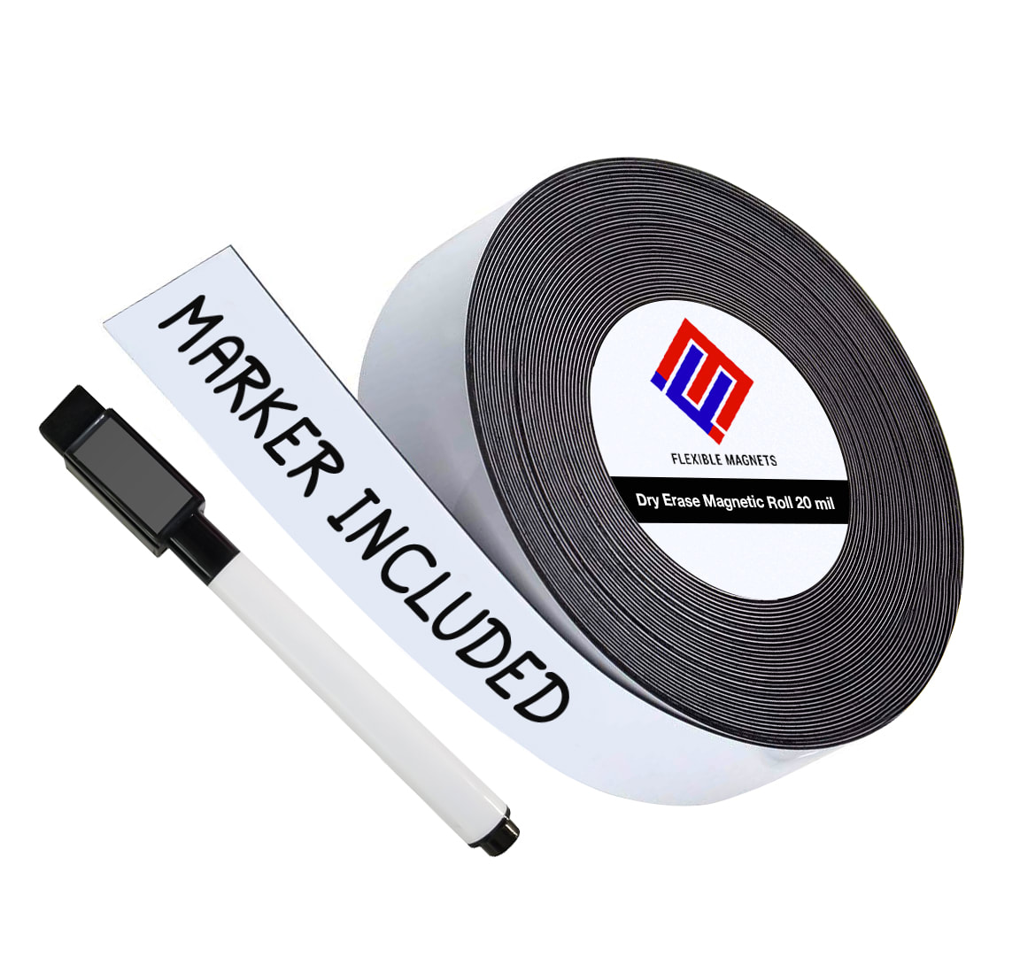 Magnetic Dry Erase Strip Roll - Roll of Writable Whiteboard Magnets -  Marker Included