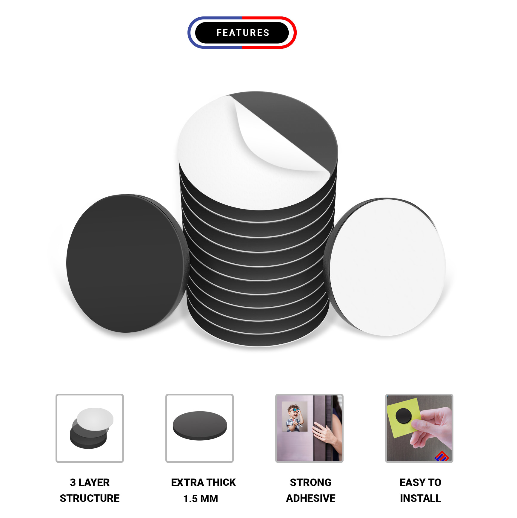Round 1-7/8 Magnets With Peel and Stick Adhesive MAGNETS ONLY 100 Pcs 